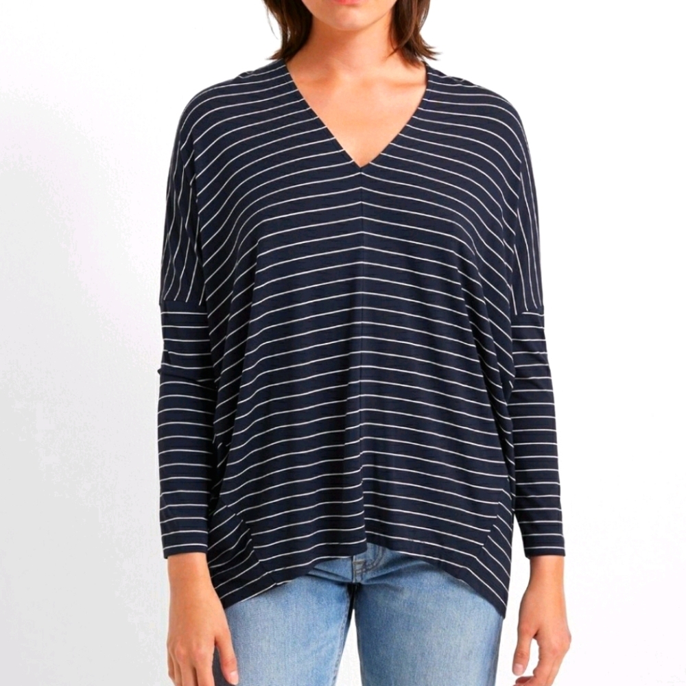 Club Monaco RYLENA navy white stripe stretch top